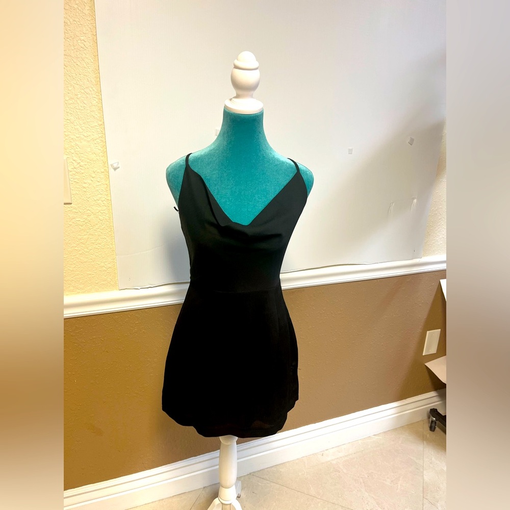 Princess Polly The Andy Mini Dress – Black Size 4 – Cowl Neck Little Black Dress